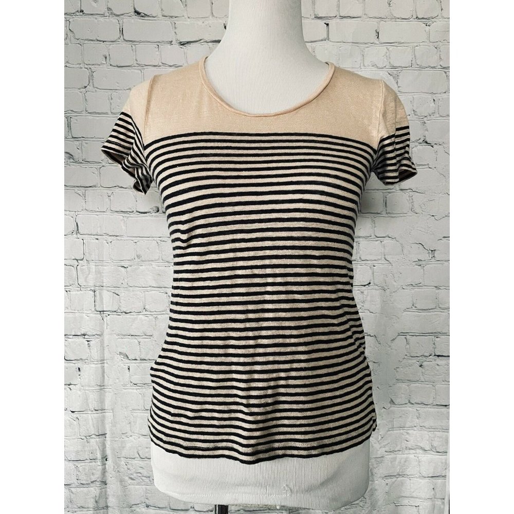 J.Crew Linen Sweater Shirt M Soft Blush Pink Strip
